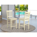 East West Furniture Vernon Counter Stool-Linen Fabric Pub Height Wooden Chairs, Set of 2, Buttermilk & Cherry