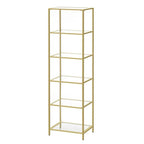 Narrow Glass Shelf Bookcase Bedroom Living Office Bath Storage Unit in Gold