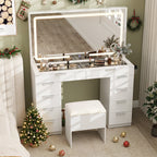 Vanity Desk with Lighted Mirror and Charging Station