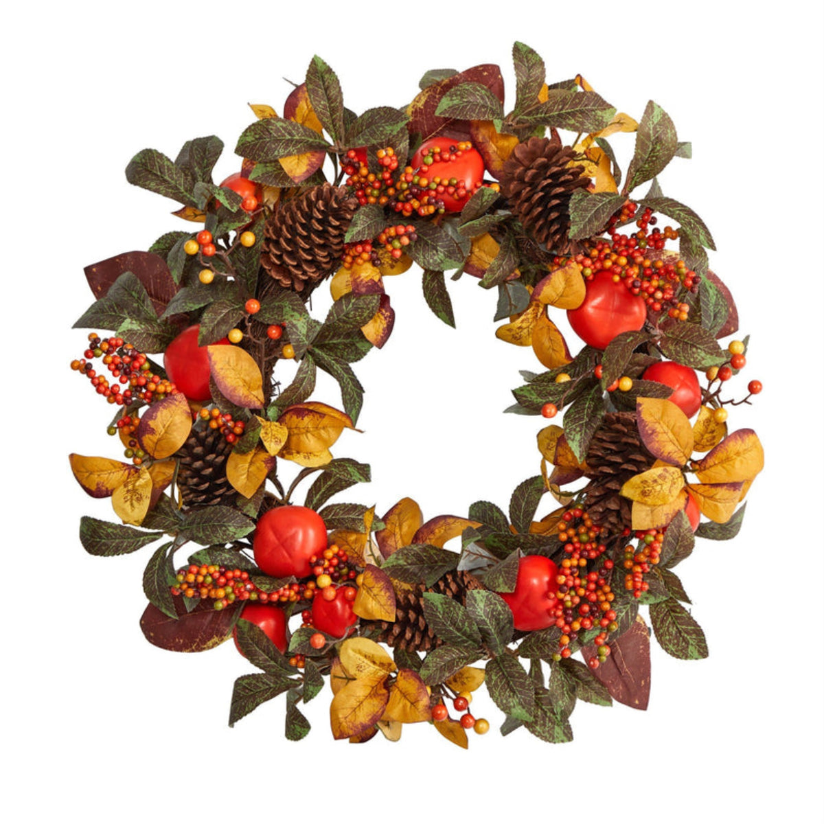 26 Autumn Persimmon And Pinecones Artificial Fall Wreath