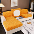 Striped Jacquard Fleece Furniture Covers Stretchable Non-Slip Cushion Covers for L-Shaped Couch, Pets