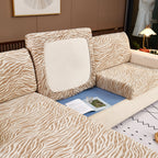 Striped Jacquard Fleece Furniture Covers Stretchable Non-Slip Cushion Covers for L-Shaped Couch, Pets