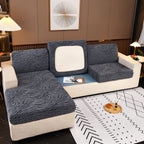 Striped Jacquard Fleece Furniture Covers Stretchable Non-Slip Cushion Covers for L-Shaped Couch, Pets