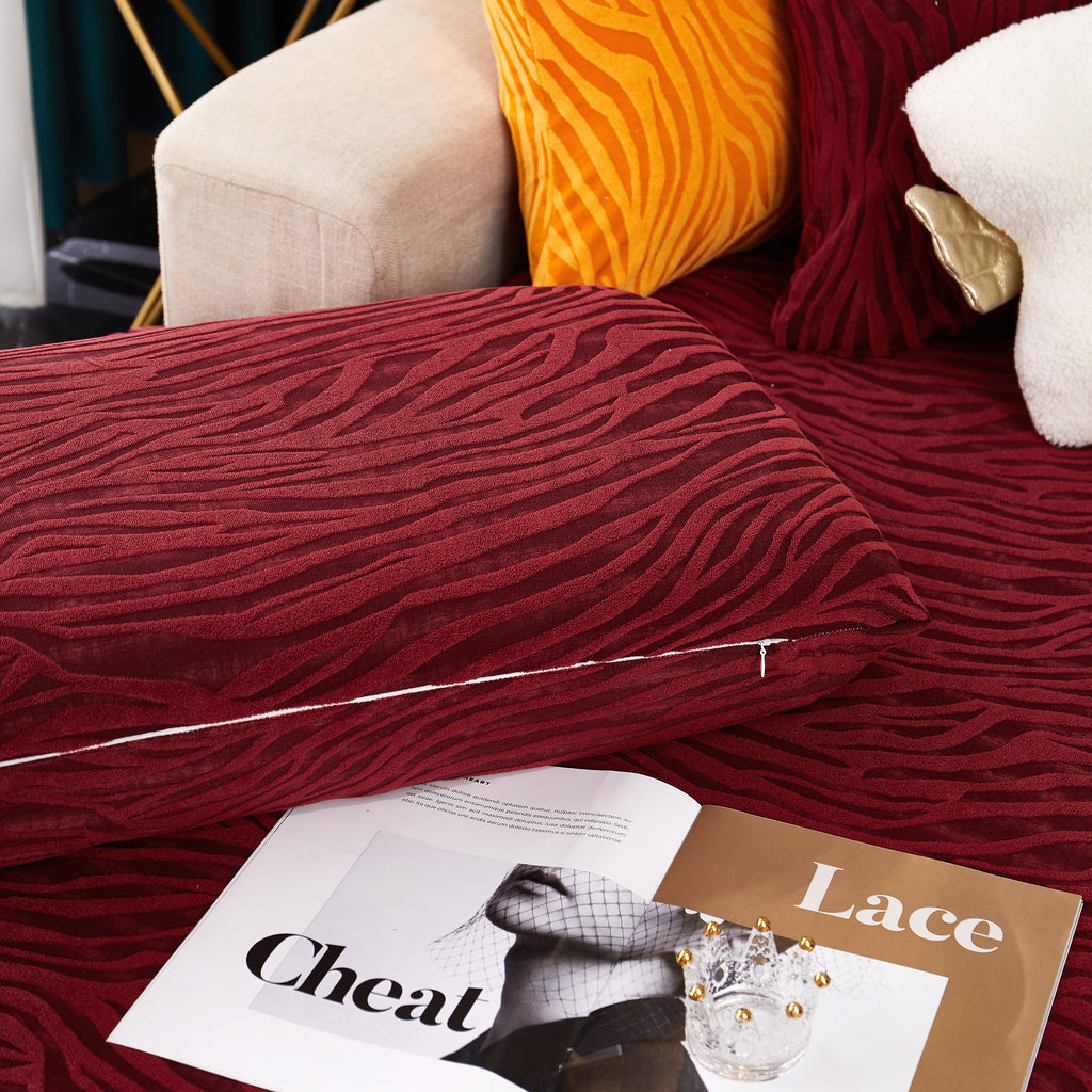 Striped Jacquard Fleece Furniture Covers Stretchable Non-Slip Cushion Covers for L-Shaped Couch, Pets