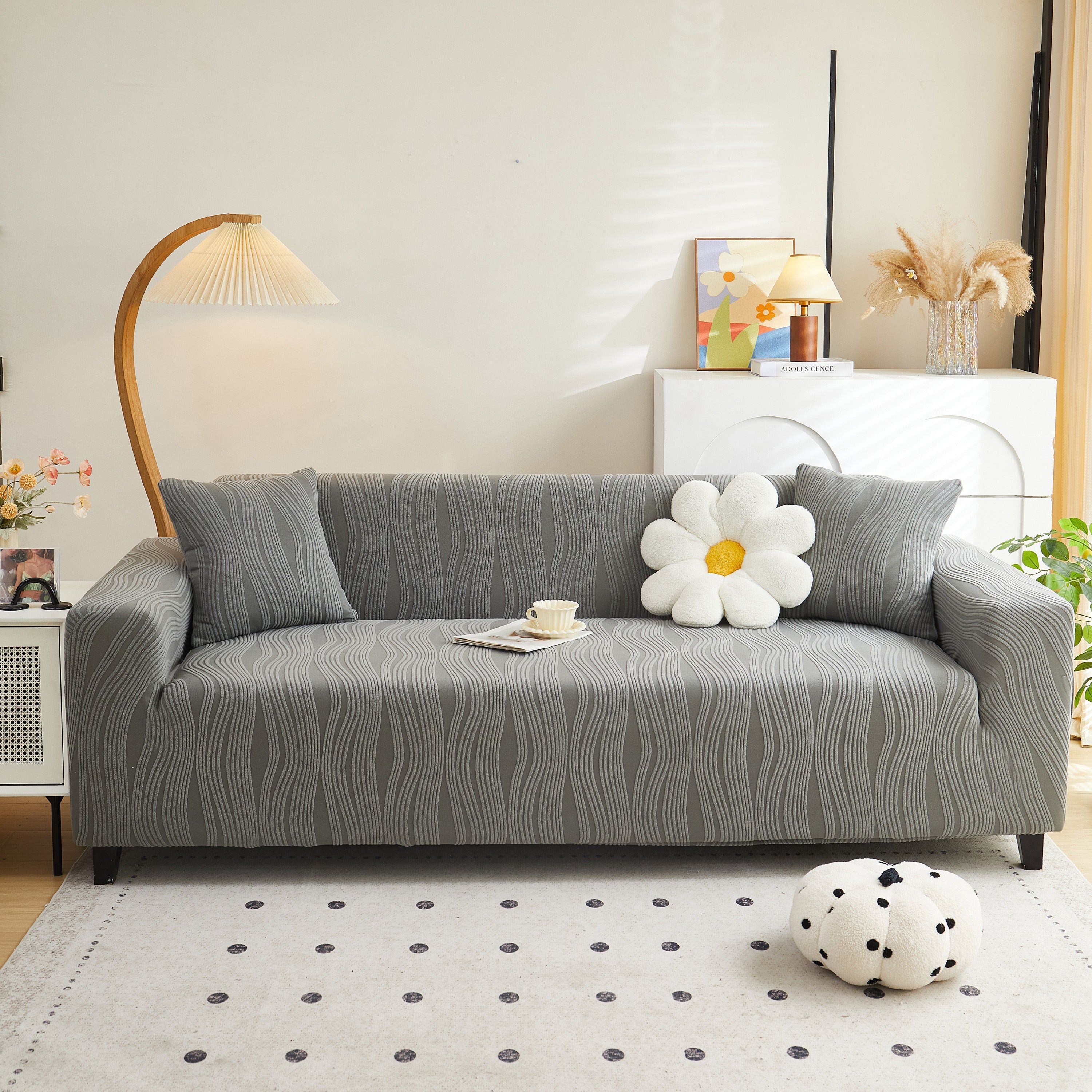 Textured Wave Stretch Sofa Couch Cover, Soft Washable Spandex Furniture Slipcovers