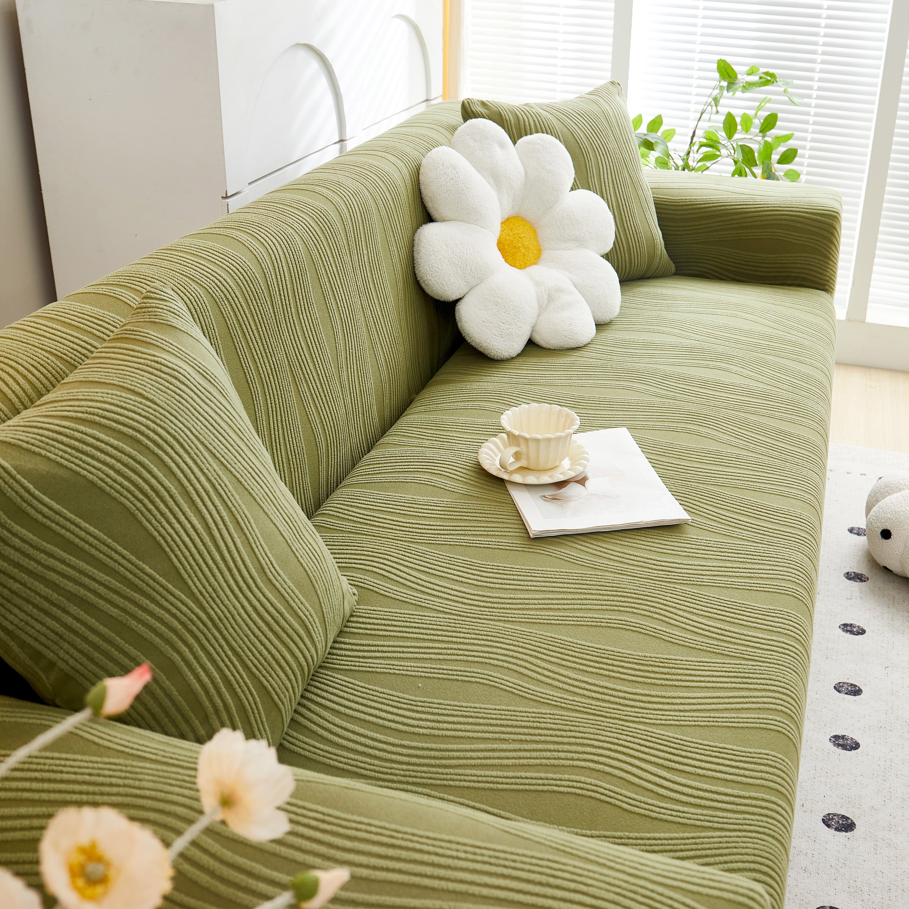 Textured Wave Stretch Sofa Couch Cover, Soft Washable Spandex Furniture Slipcovers