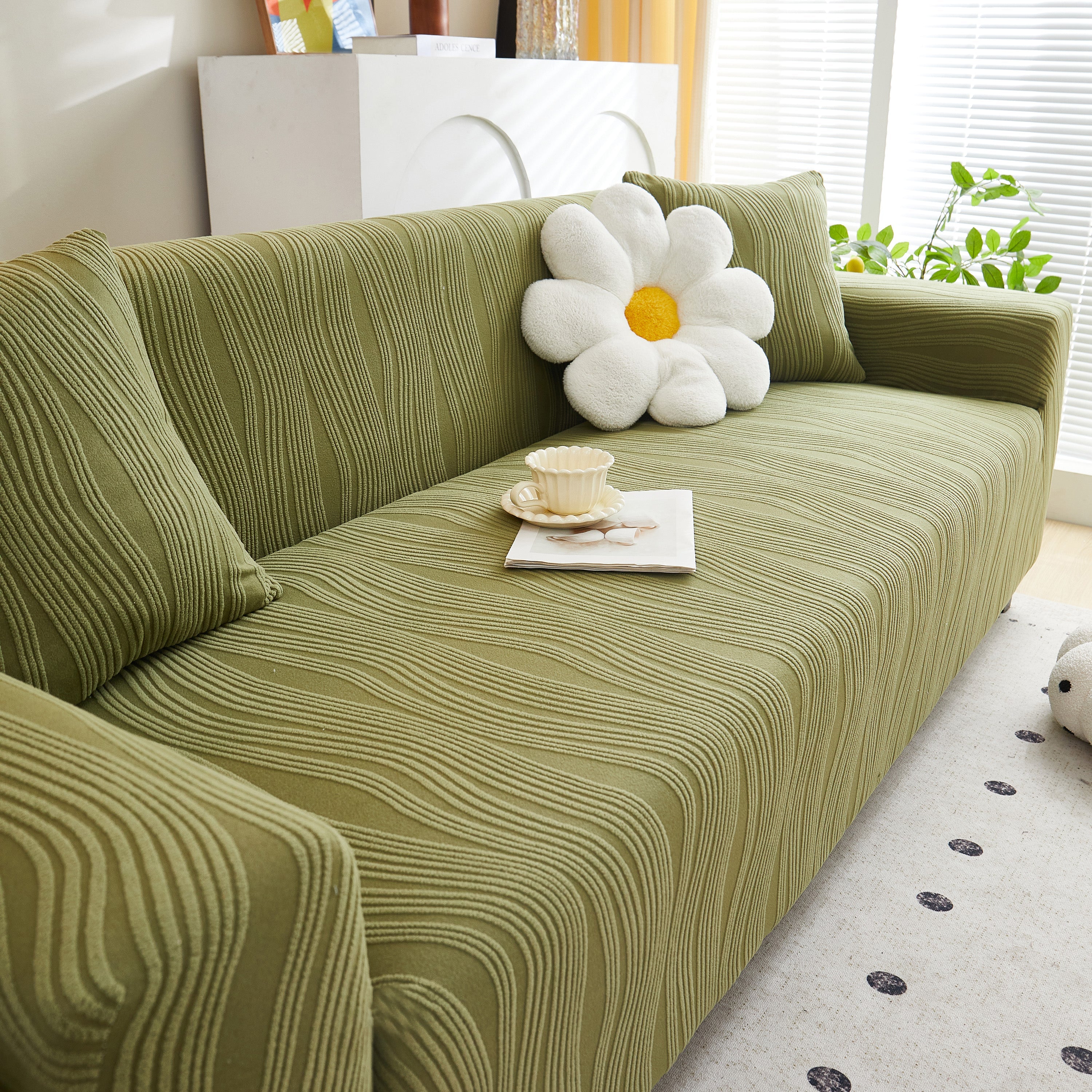 Textured Wave Stretch Sofa Couch Cover, Soft Washable Spandex Furniture Slipcovers