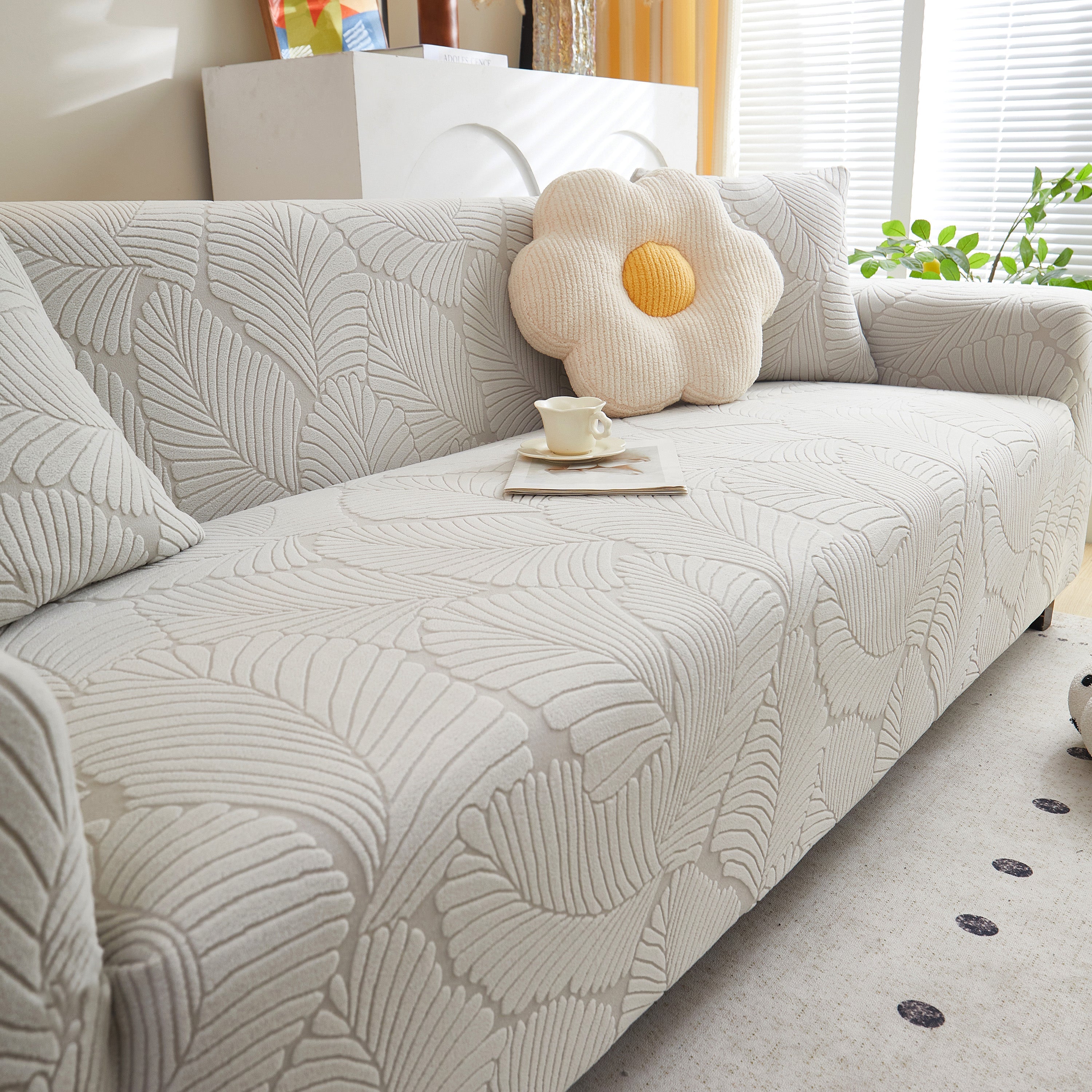 Jacquard Leaf Stretch Sofa Protector Cover Soft Washable Spandex Couch Slipcover