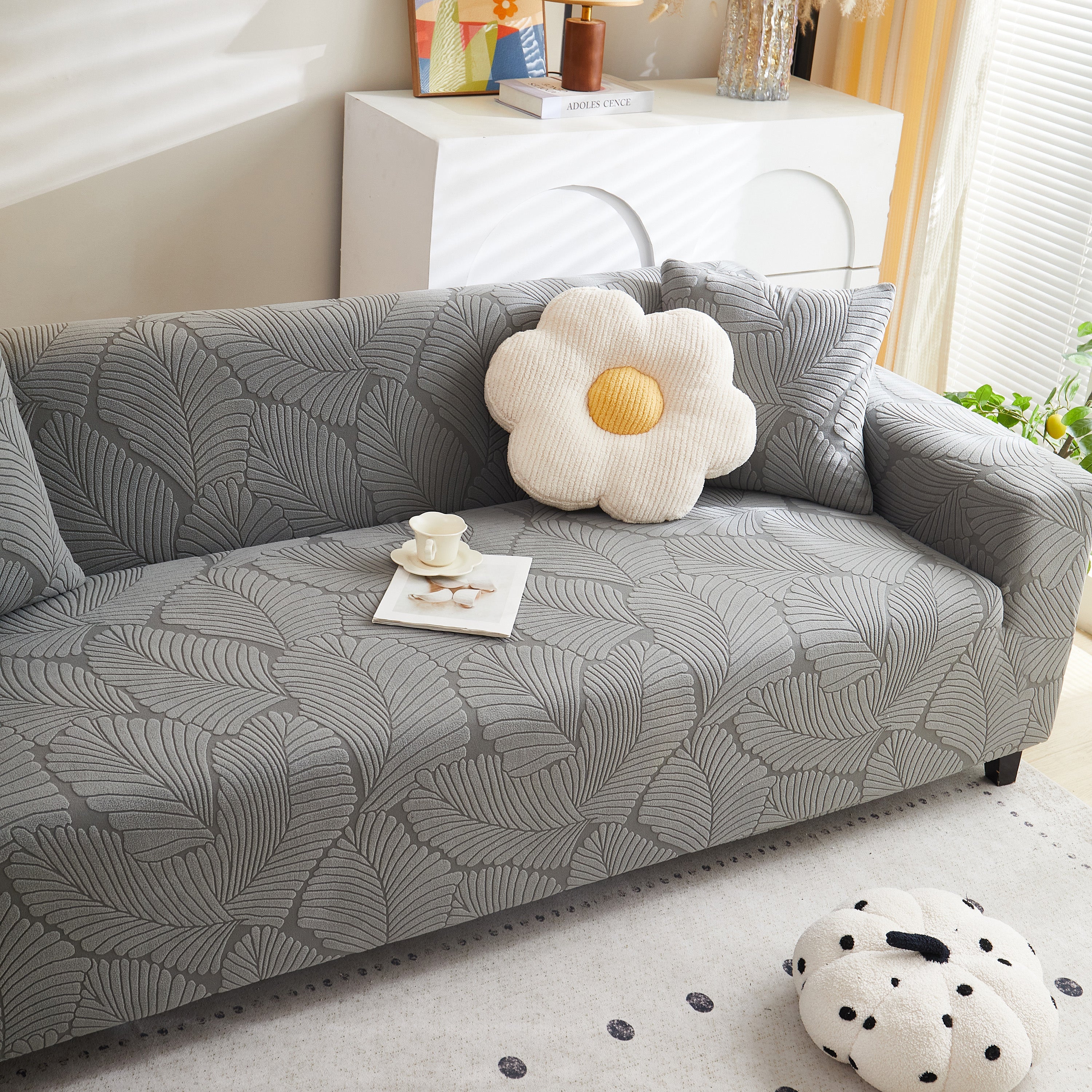 Jacquard Leaf Stretch Sofa Protector Cover Soft Washable Spandex Couch Slipcover