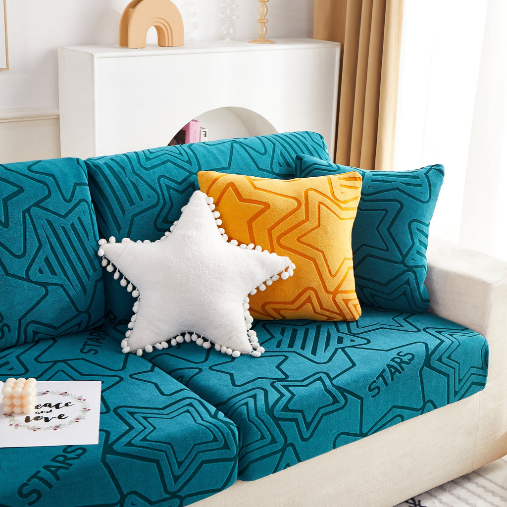 Starry Sky Jacquard Fleece Stretchable Non-Slip Cushion Covers Furniture Covers for L-Shaped Couch