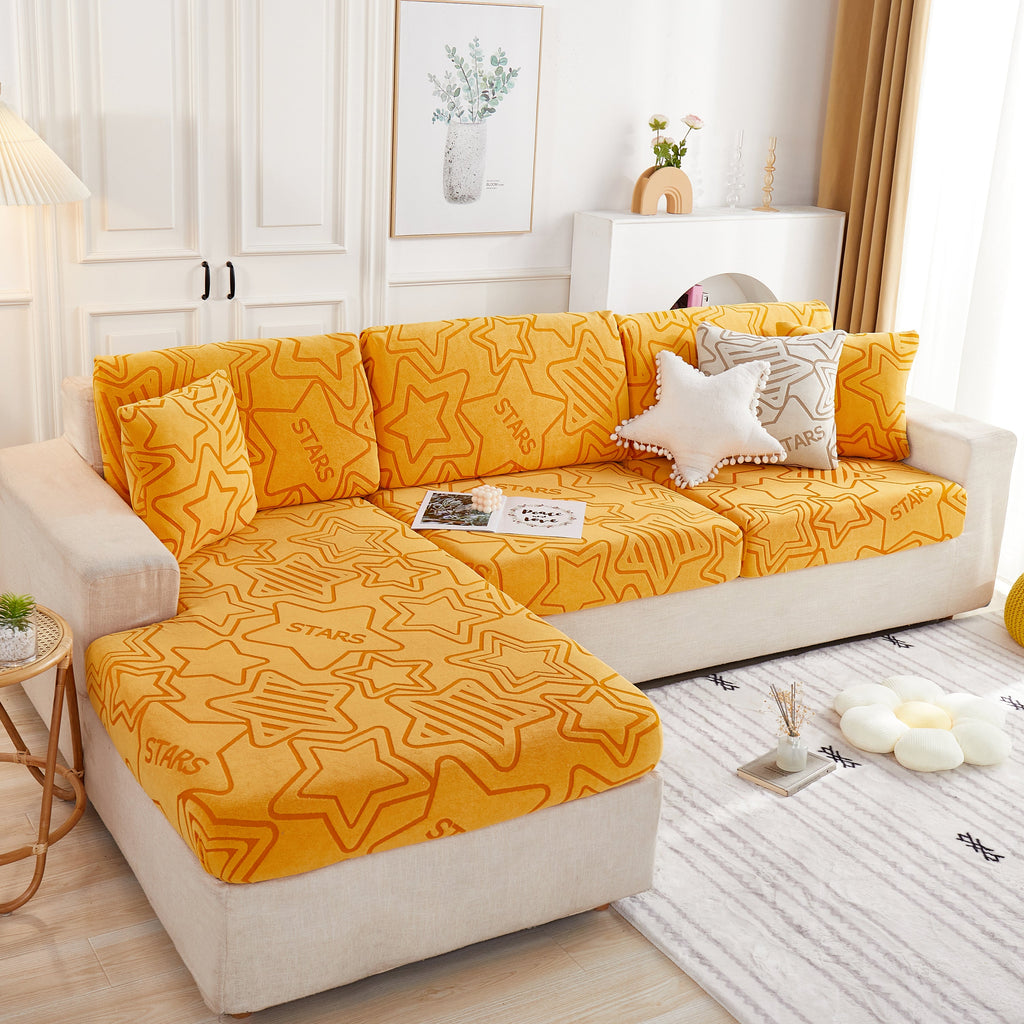 Starry Sky Jacquard Fleece Stretchable Non-Slip Cushion Covers Furniture Covers for L-Shaped Couch