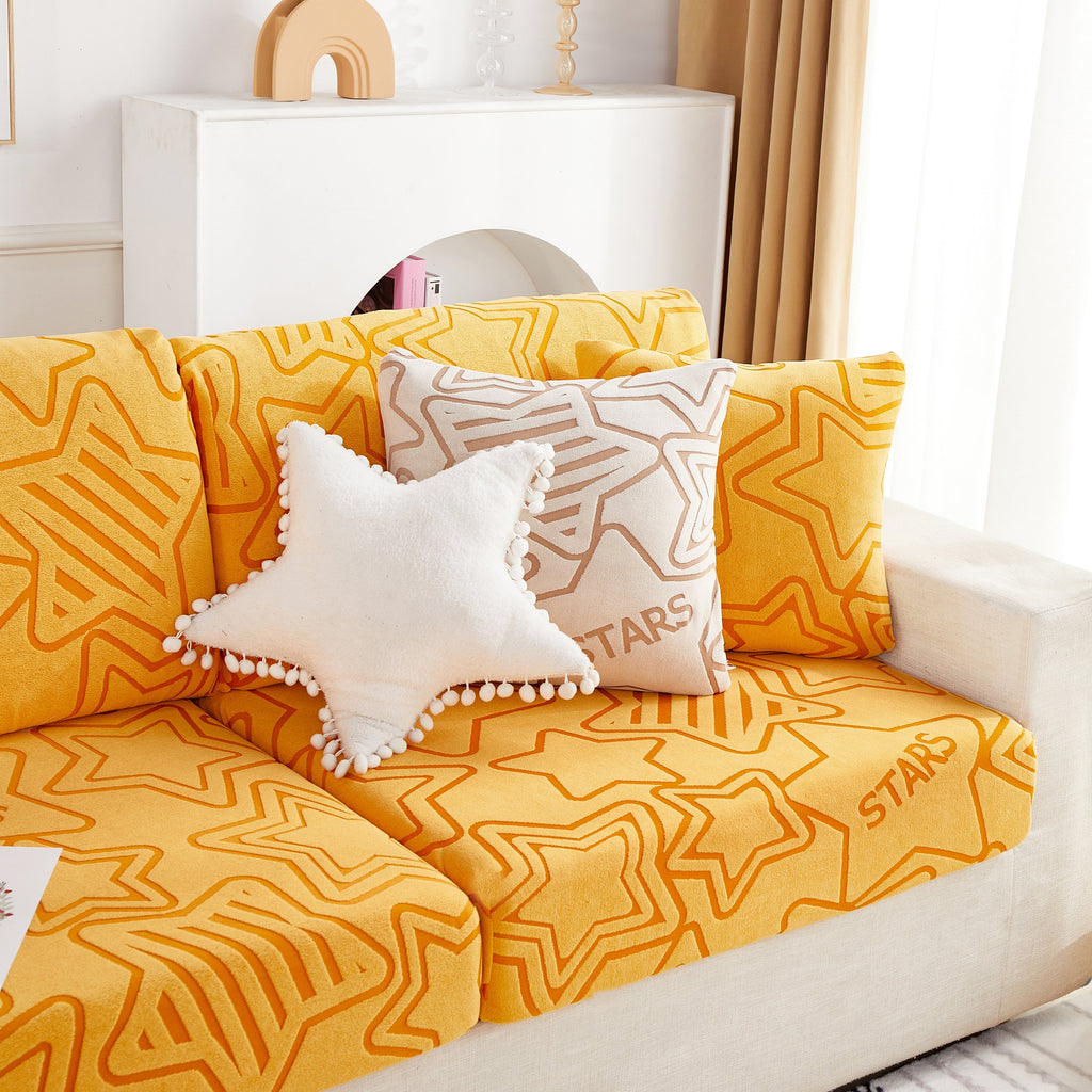 Starry Sky Jacquard Fleece Stretchable Non-Slip Cushion Covers Furniture Covers for L-Shaped Couch