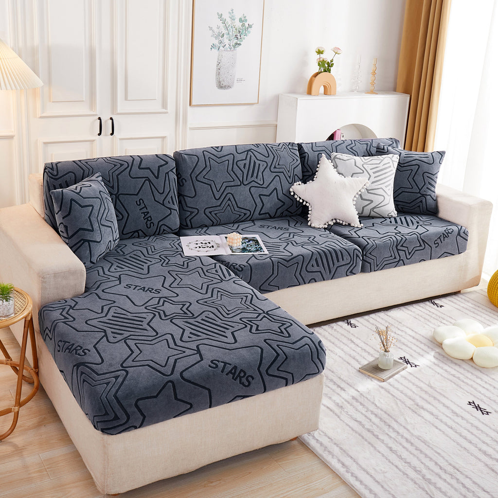 Starry Sky Jacquard Fleece Stretchable Non-Slip Cushion Covers Furniture Covers for L-Shaped Couch