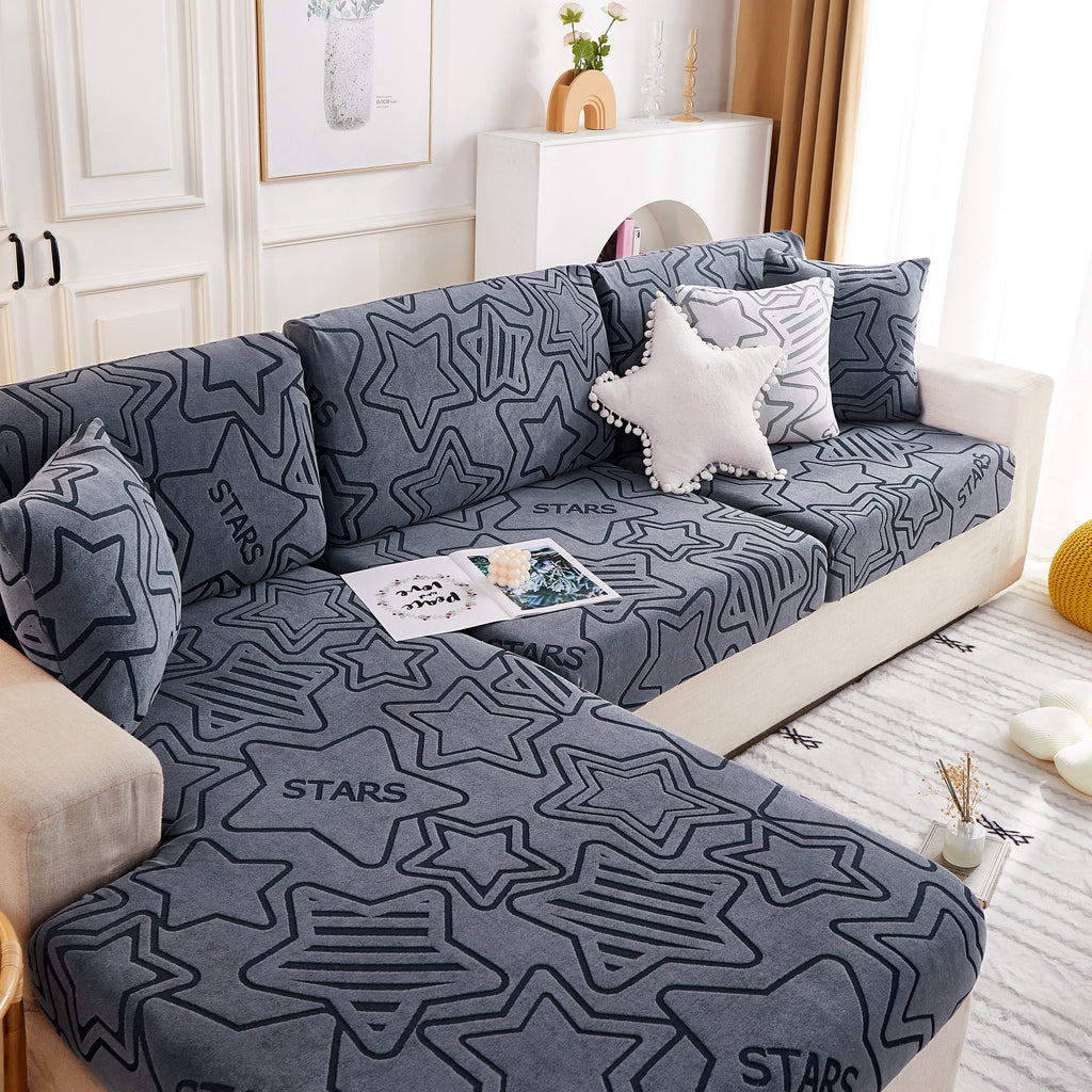 Starry Sky Jacquard Fleece Stretchable Non-Slip Cushion Covers Furniture Covers for L-Shaped Couch