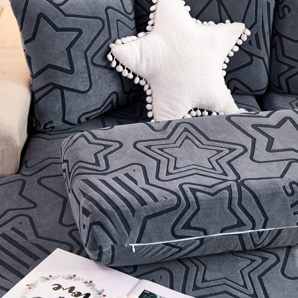 Starry Sky Jacquard Fleece Stretchable Non-Slip Cushion Covers Furniture Covers for L-Shaped Couch