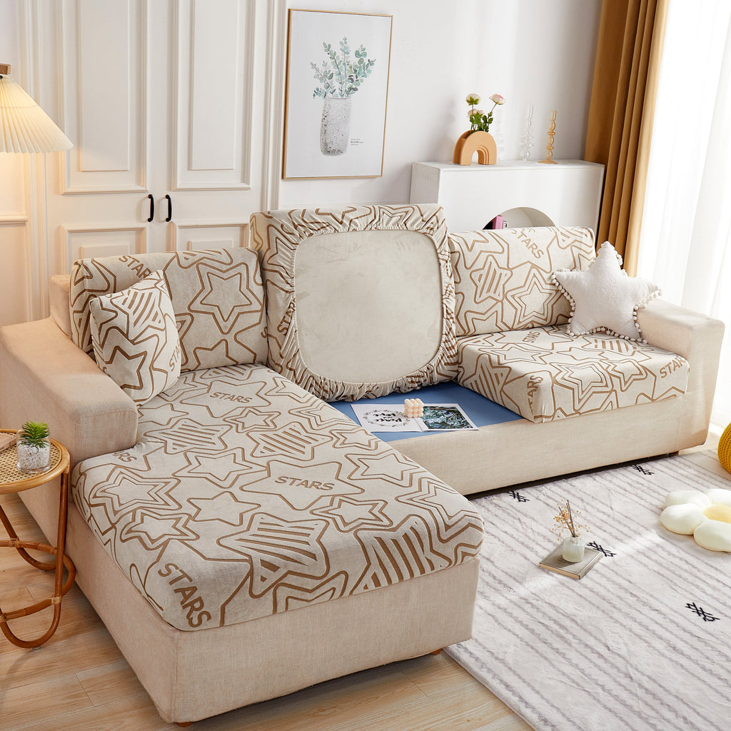 Starry Sky Jacquard Fleece Stretchable Non-Slip Cushion Covers Furniture Covers for L-Shaped Couch