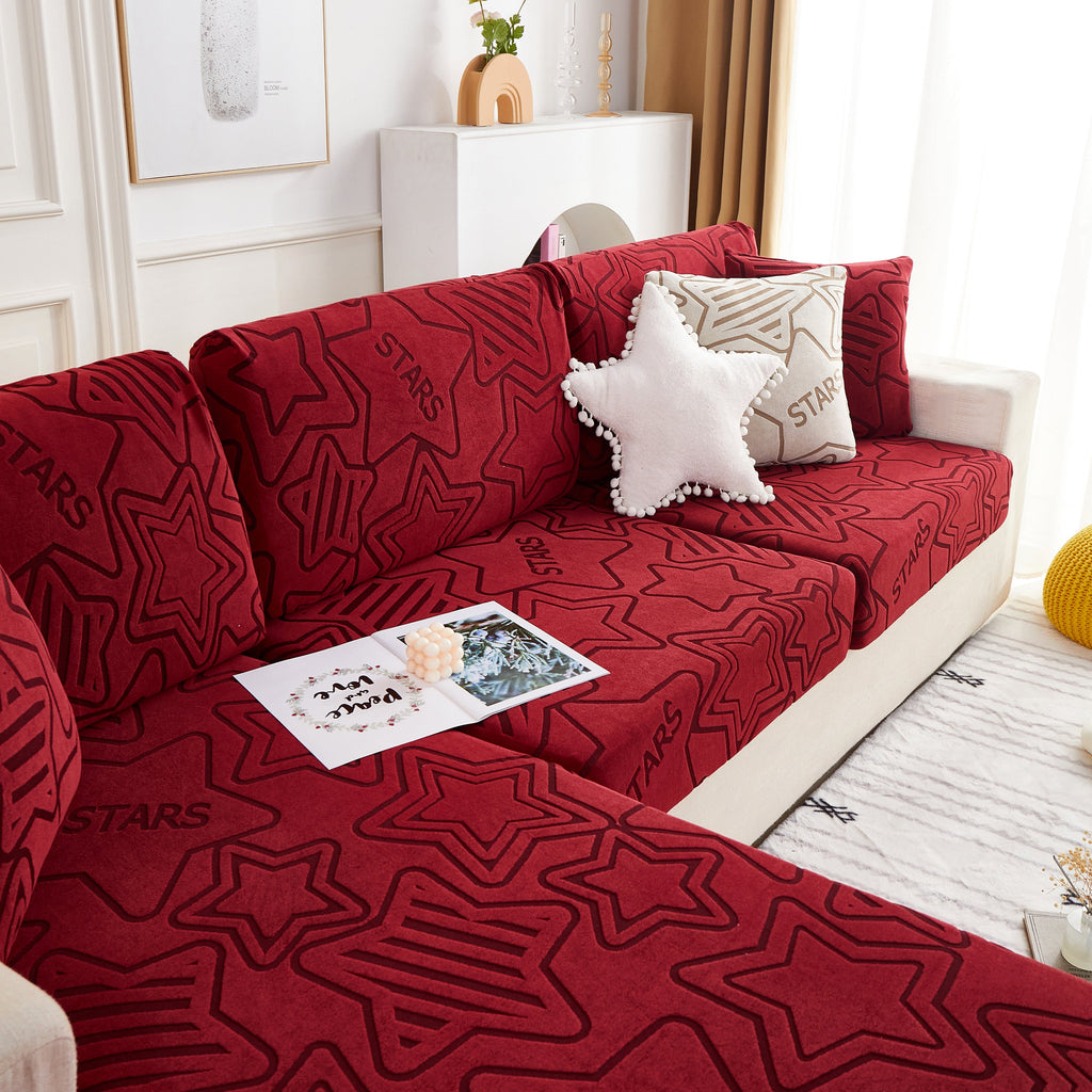 Starry Sky Jacquard Fleece Stretchable Non-Slip Cushion Covers Furniture Covers for L-Shaped Couch