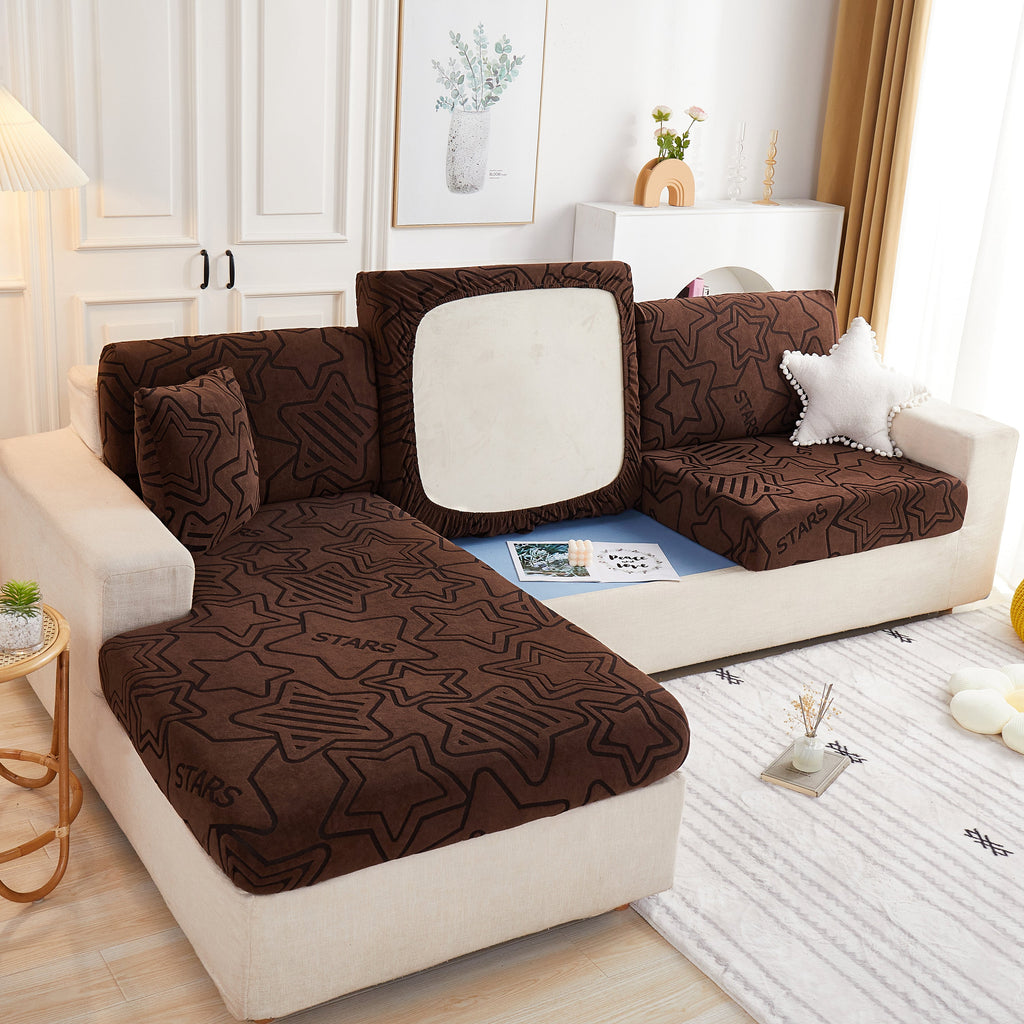 Starry Sky Jacquard Fleece Stretchable Non-Slip Cushion Covers Furniture Covers for L-Shaped Couch