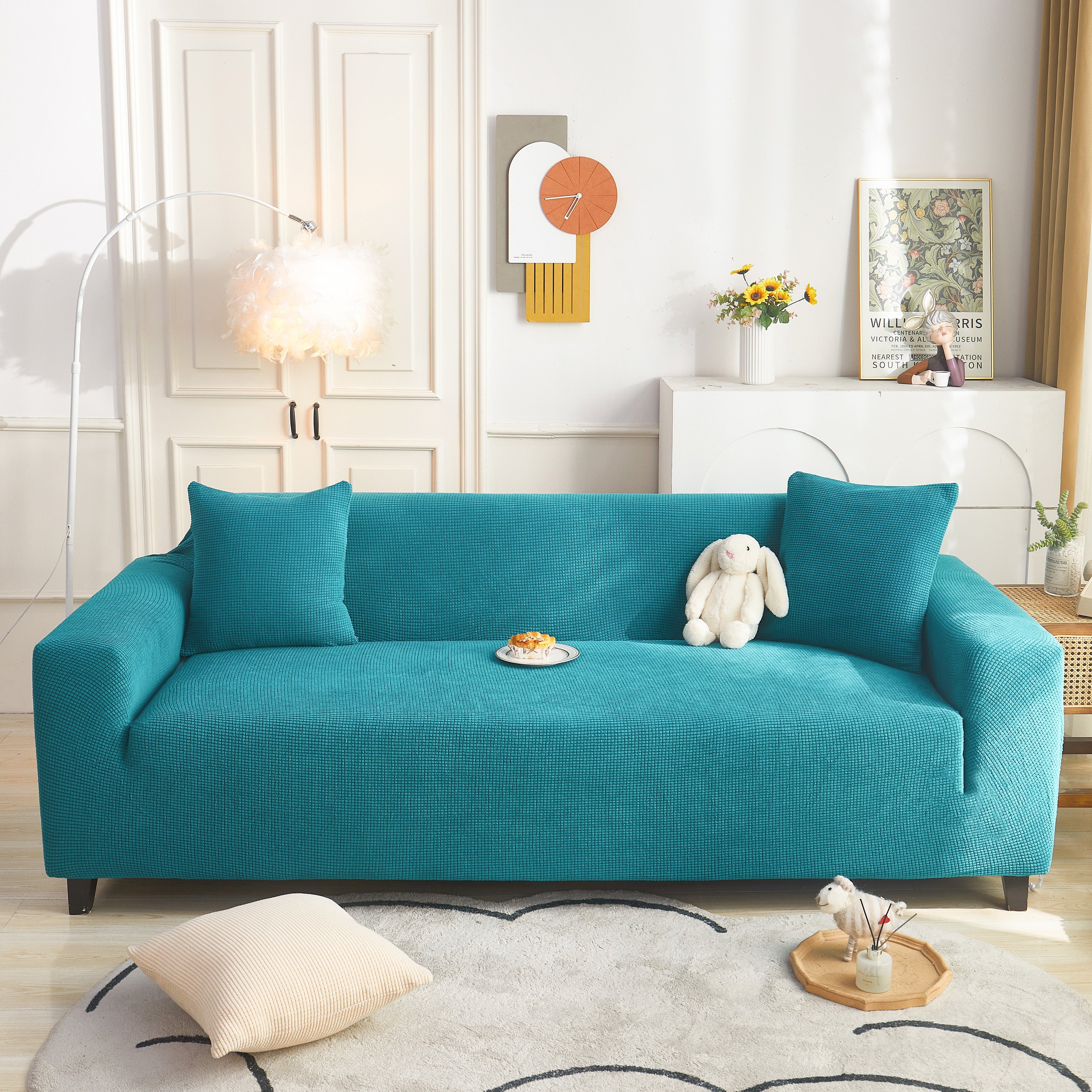 Grid Textured Stretch Sofa Cover, Soft Elastic Slipcover for Couch Protection