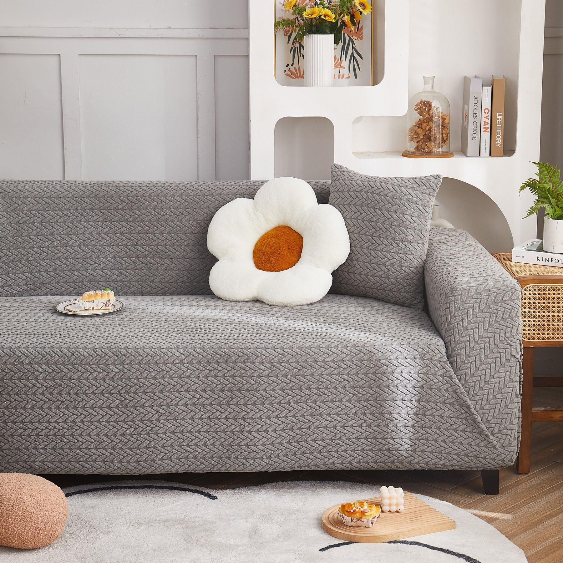3D Geometric Stretch Sofa Slipcovers Non Slip Pet Friendly Washable Fitted Sofa Covers