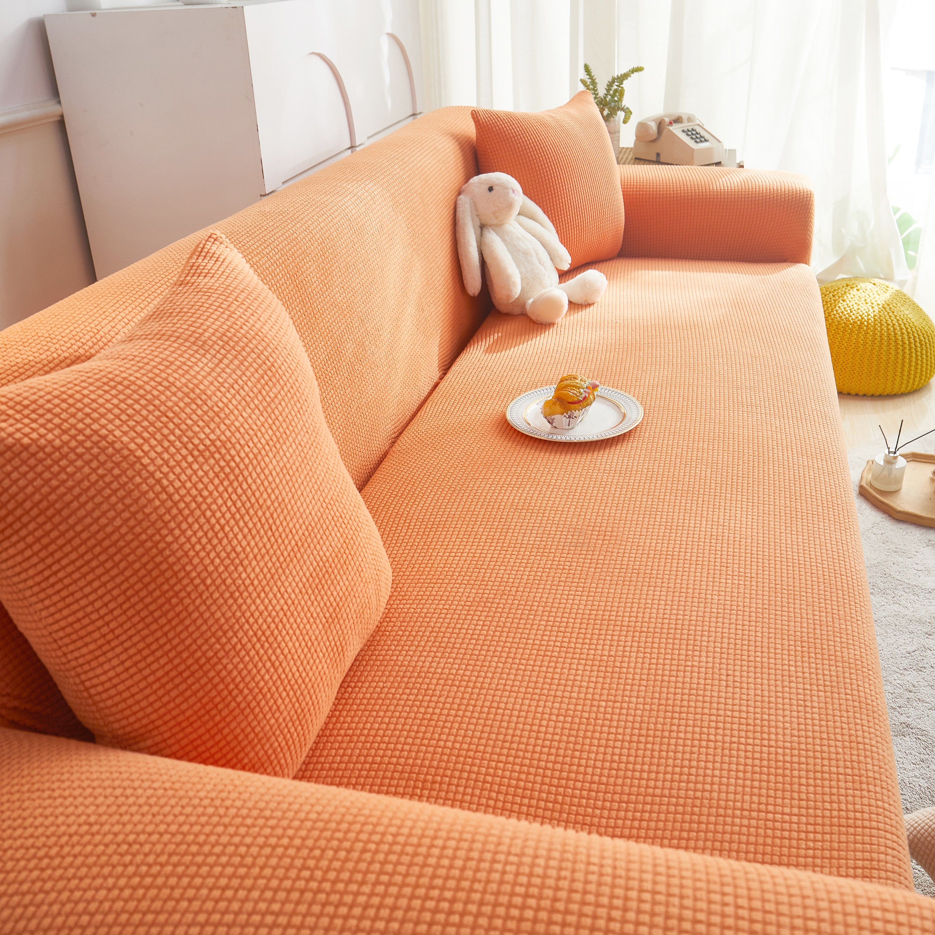 Grid Textured Stretch Sofa Cover, Soft Elastic Slipcover for Couch Protection