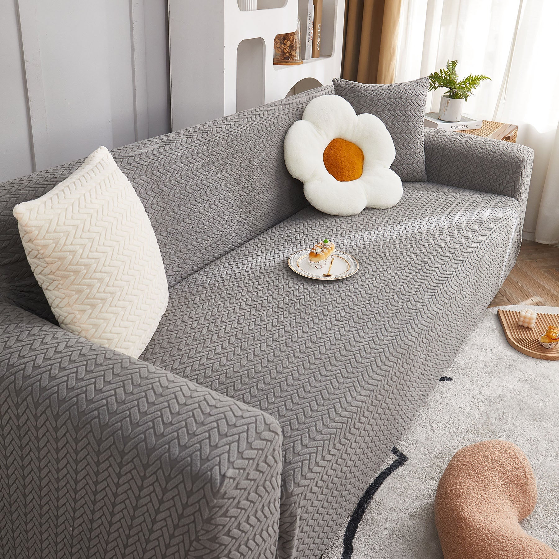 3D Geometric Stretch Sofa Slipcovers Non Slip Pet Friendly Washable Fitted Sofa Covers