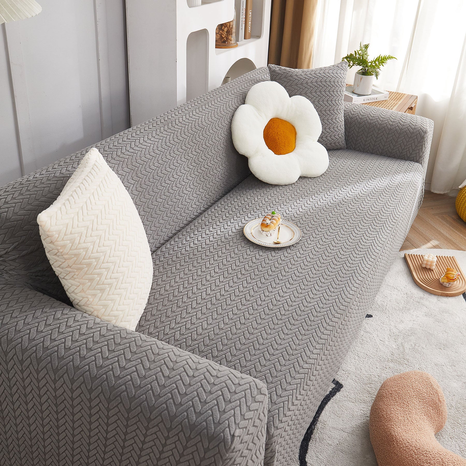 3D Geometric Stretch Sofa Slipcovers Non Slip Pet Friendly Washable Fitted Sofa Covers