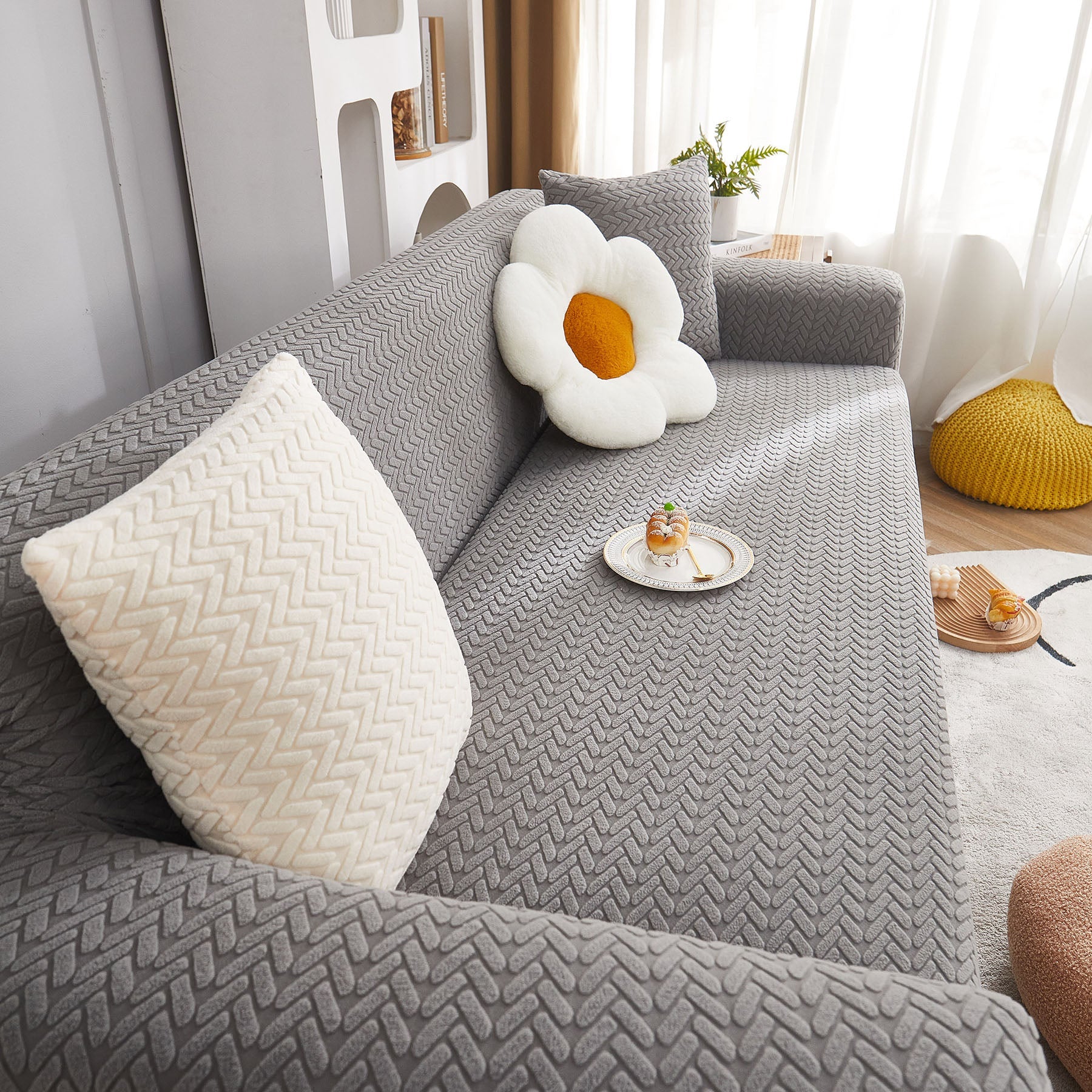3D Geometric Stretch Sofa Slipcovers Non Slip Pet Friendly Washable Fitted Sofa Covers