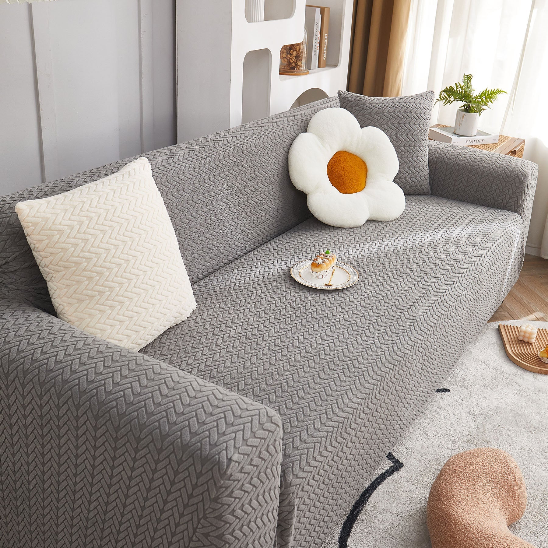 3D Geometric Stretch Sofa Slipcovers Non Slip Pet Friendly Washable Fitted Sofa Covers