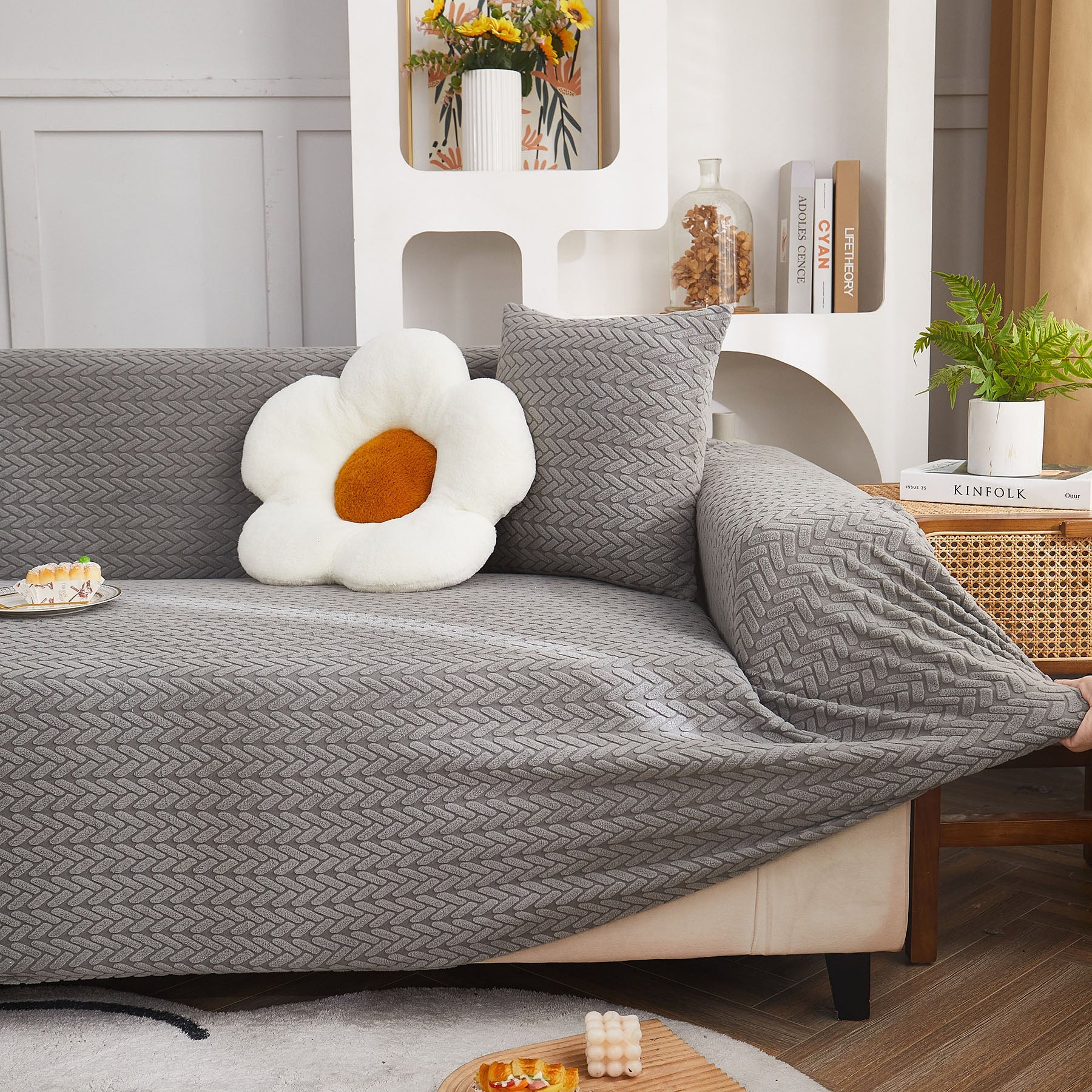 3D Geometric Stretch Sofa Slipcovers Non Slip Pet Friendly Washable Fitted Sofa Covers