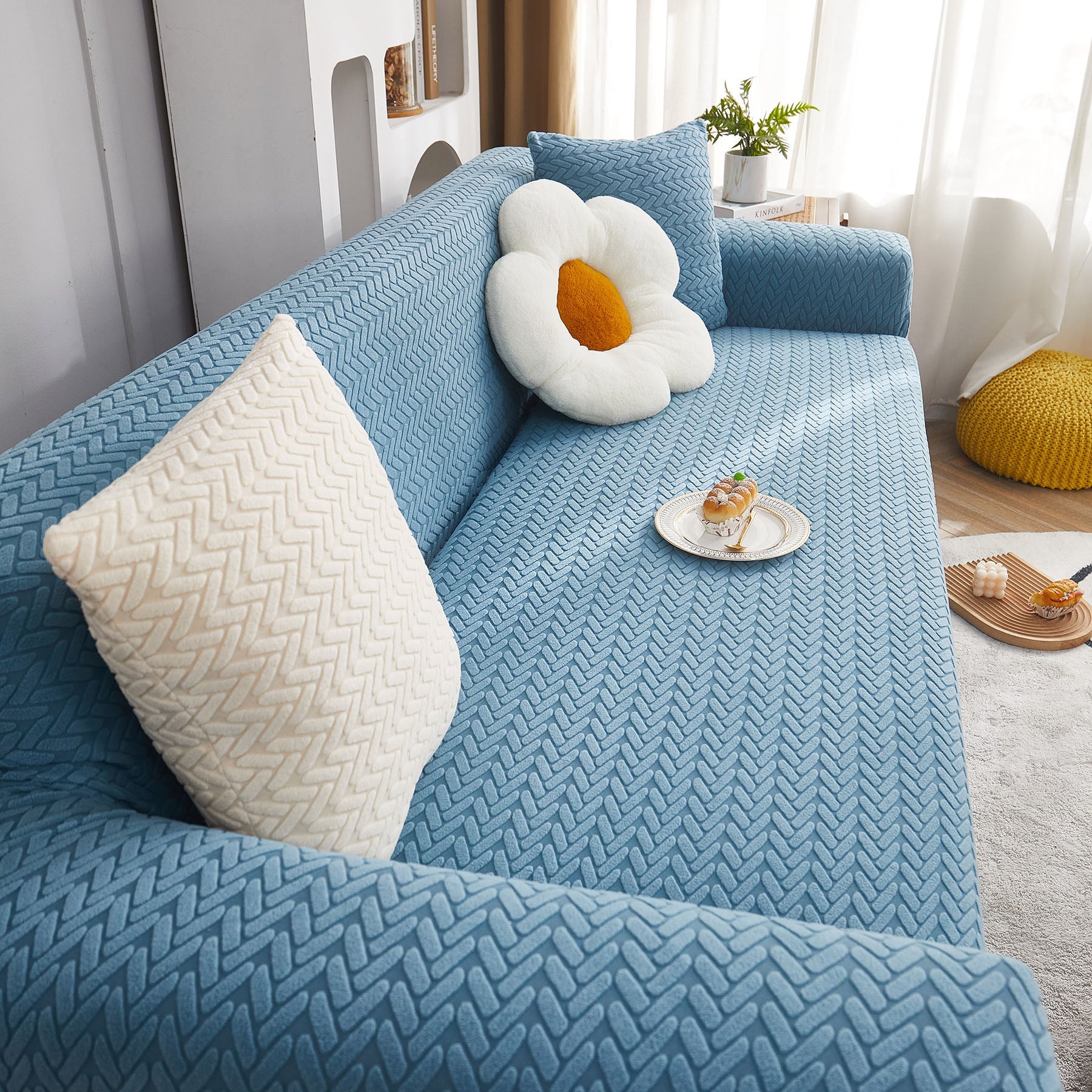 3D Geometric Stretch Sofa Slipcovers Non Slip Pet Friendly Washable Fitted Sofa Covers
