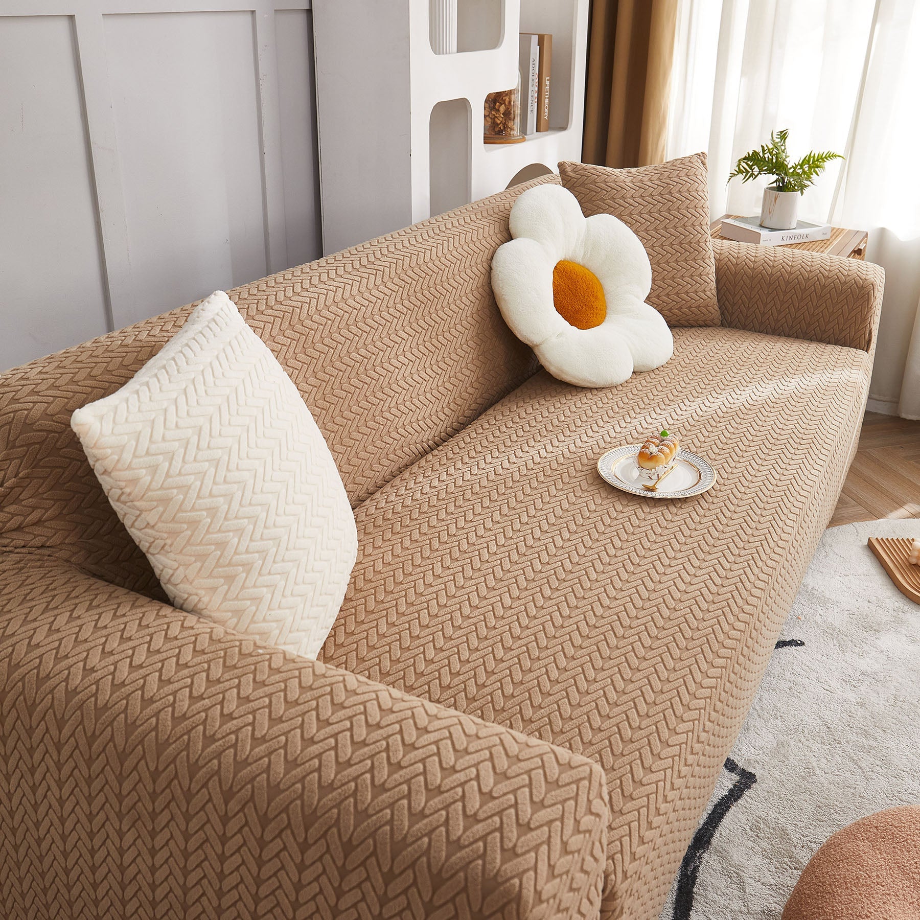 3D Geometric Stretch Sofa Slipcovers Non Slip Pet Friendly Washable Fitted Sofa Covers