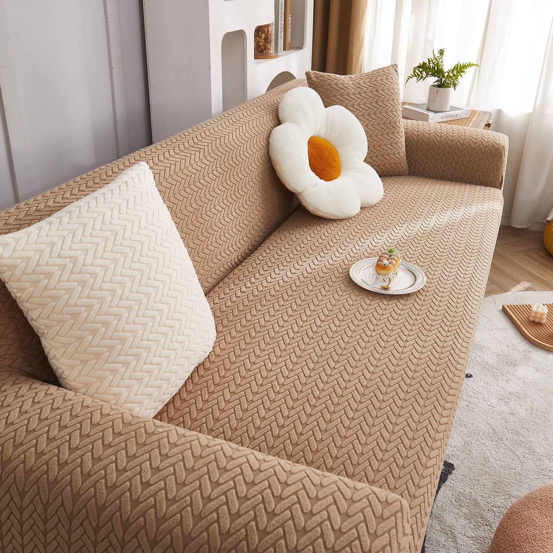3D Geometric Stretch Sofa Slipcovers Non Slip Pet Friendly Washable Fitted Sofa Covers