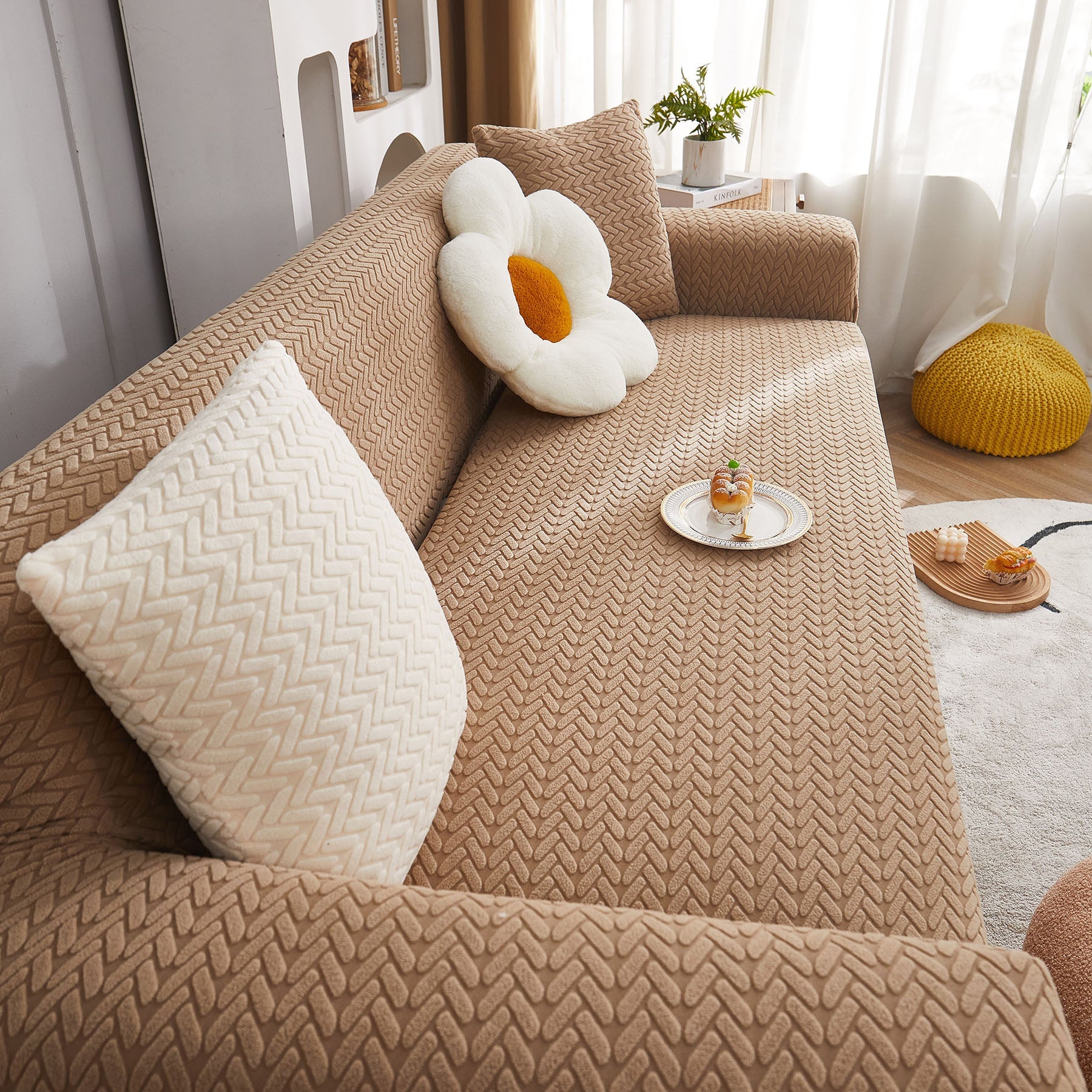 3D Geometric Stretch Sofa Slipcovers Non Slip Pet Friendly Washable Fitted Sofa Covers