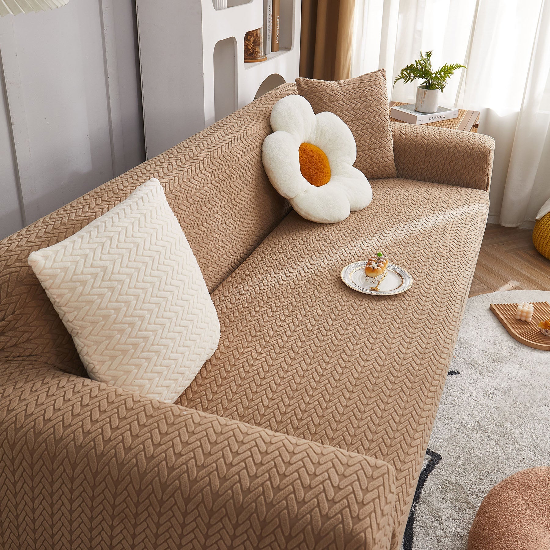 3D Geometric Stretch Sofa Slipcovers Non Slip Pet Friendly Washable Fitted Sofa Covers