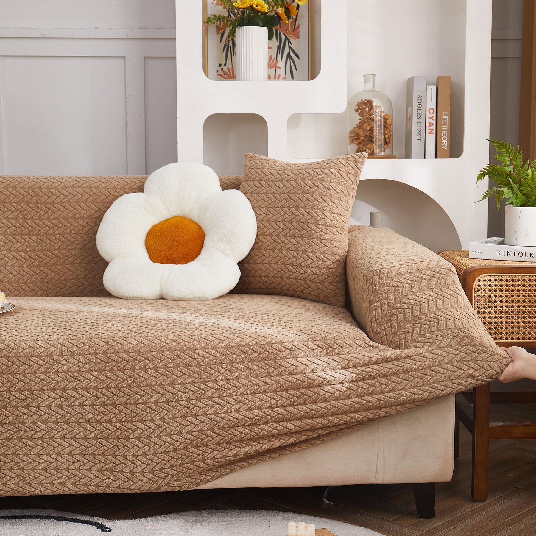 3D Geometric Stretch Sofa Slipcovers Non Slip Pet Friendly Washable Fitted Sofa Covers