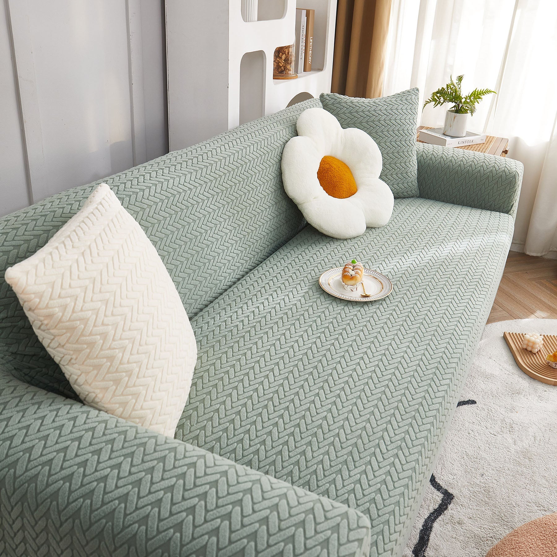3D Geometric Stretch Sofa Slipcovers Non Slip Pet Friendly Washable Fitted Sofa Covers