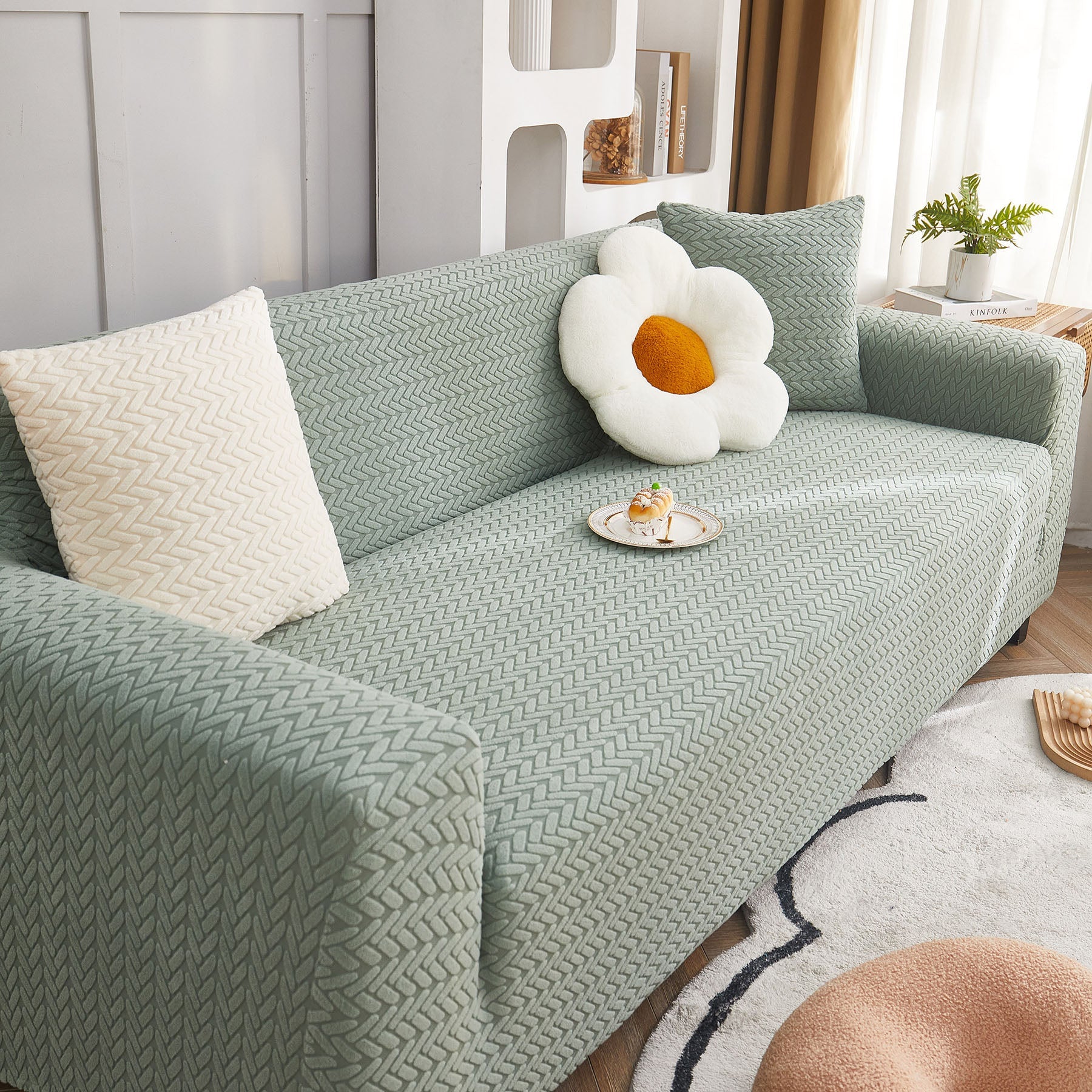 3D Geometric Stretch Sofa Slipcovers Non Slip Pet Friendly Washable Fitted Sofa Covers