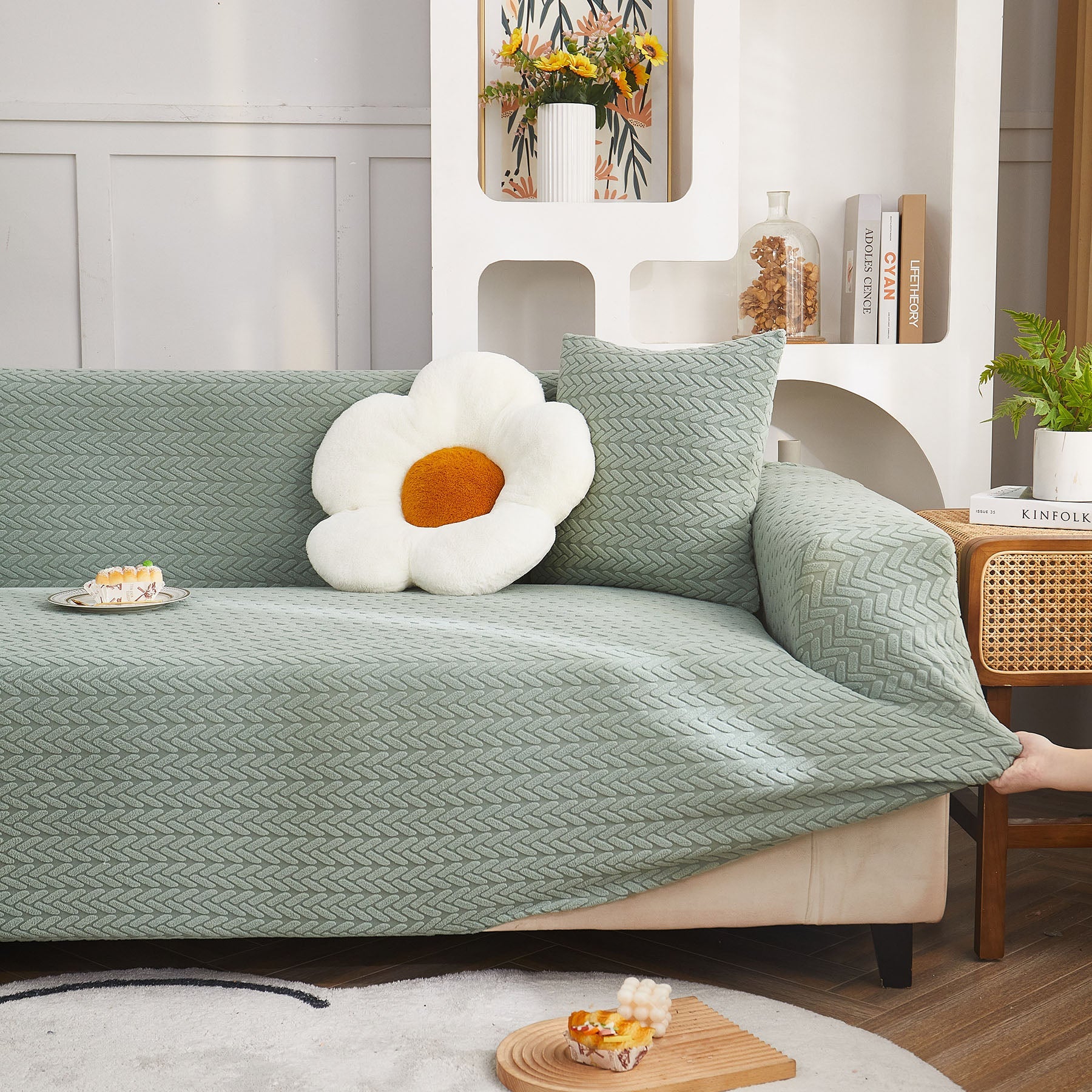 3D Geometric Stretch Sofa Slipcovers Non Slip Pet Friendly Washable Fitted Sofa Covers