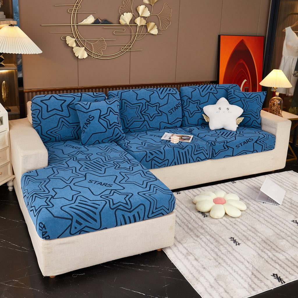 Starry Sky Jacquard Fleece Stretchable Non-Slip Cushion Covers Furniture Covers for L-Shaped Couch