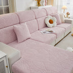 Cozy Plush Coral Fleece Sofa Cushion Slipcovers, Stretch Leaves Cushion Covers, Furniture Slipcovers