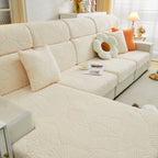 Cozy Plush Coral Fleece Sofa Cushion Slipcovers, Stretch Leaves Cushion Covers, Furniture Slipcovers