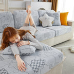 Happy Puzzle Jacquard Fleece Stretchable Cushion Cover, Non-Slip L Shaped Couch Covers for Pets