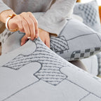 Happy Puzzle Jacquard Fleece Stretchable Cushion Cover, Non-Slip L Shaped Couch Covers for Pets