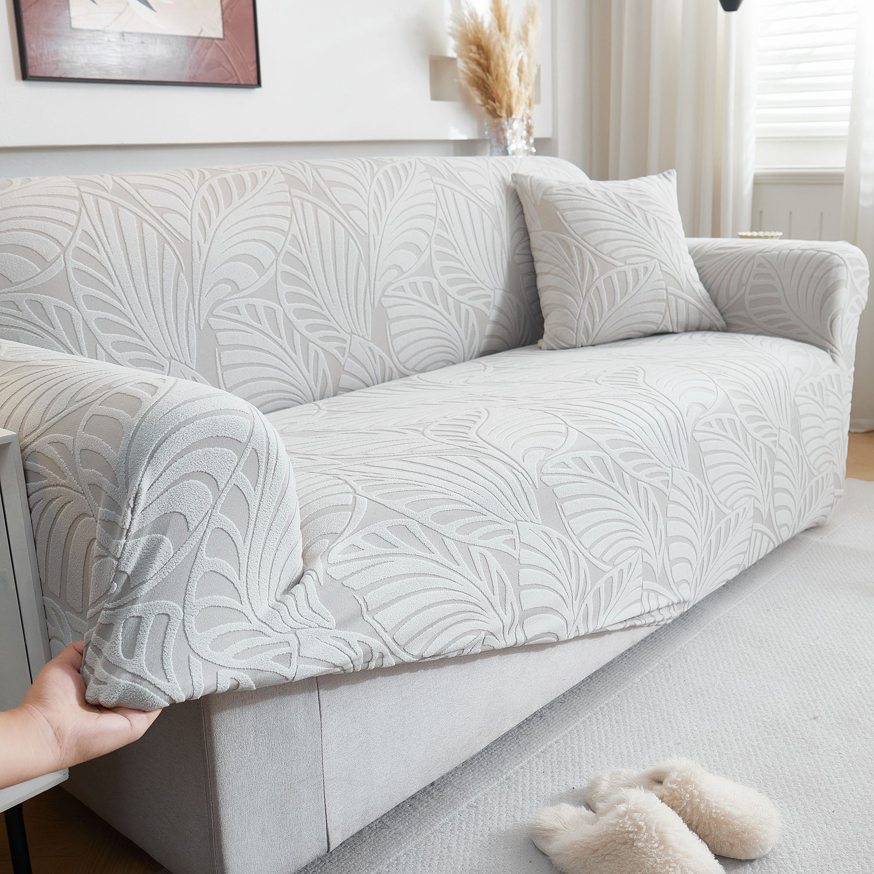 Stretch Sofa Slipcover 1-Piece Furniture Protector Couch with Elastic Bottom for Kids