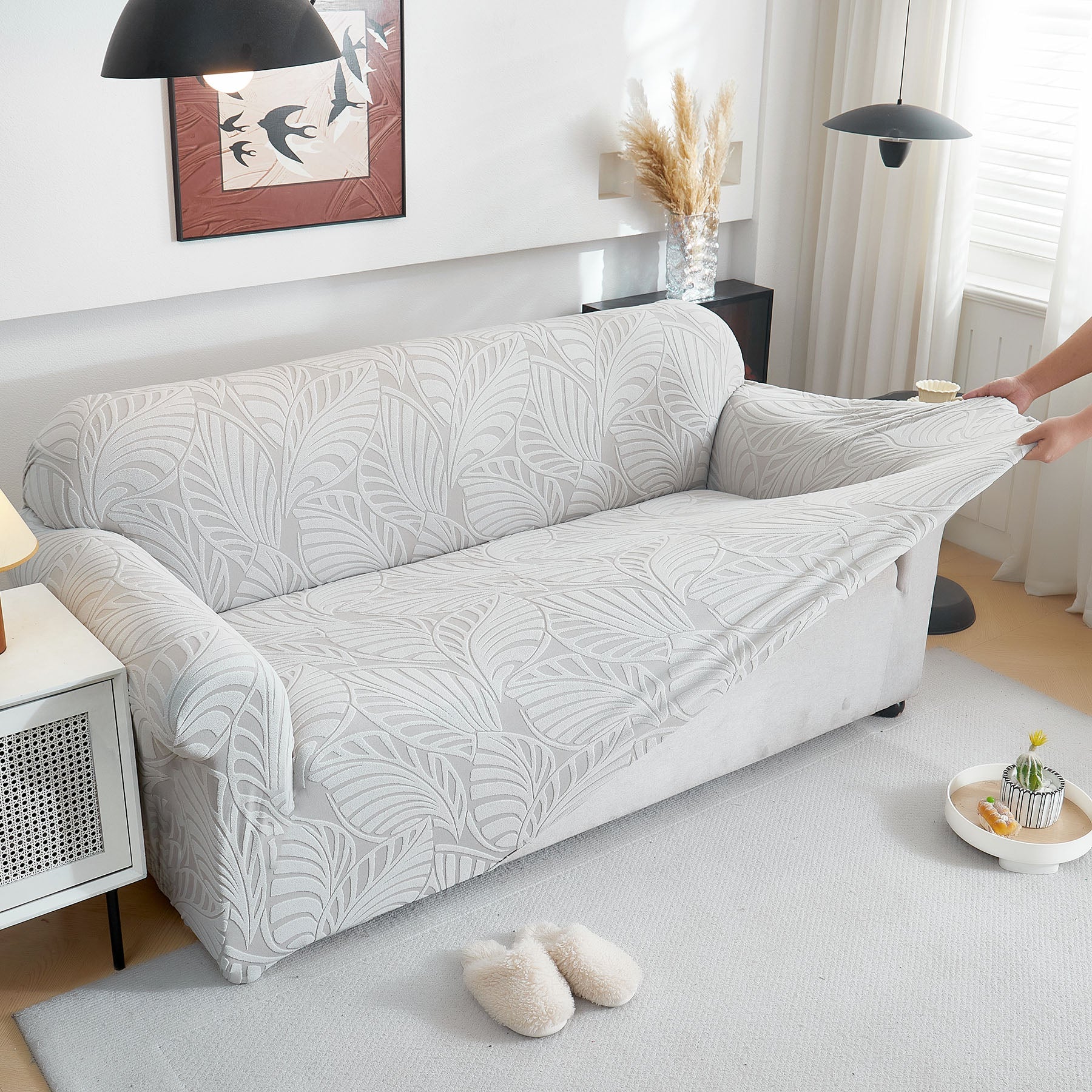 Stretch Sofa Slipcover 1-Piece Furniture Protector Couch with Elastic Bottom for Kids