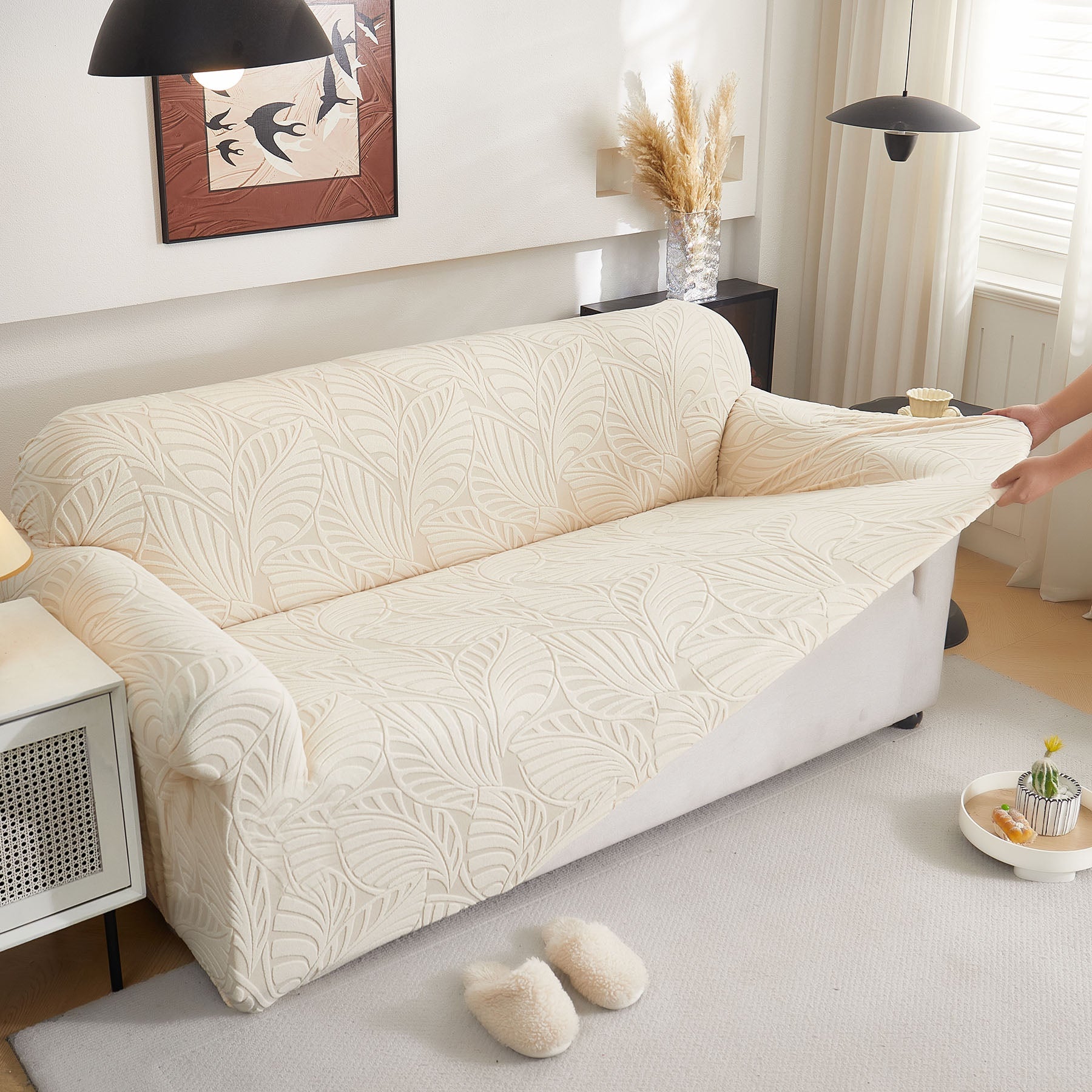 Stretch Sofa Slipcover 1-Piece Furniture Protector Couch with Elastic Bottom for Kids