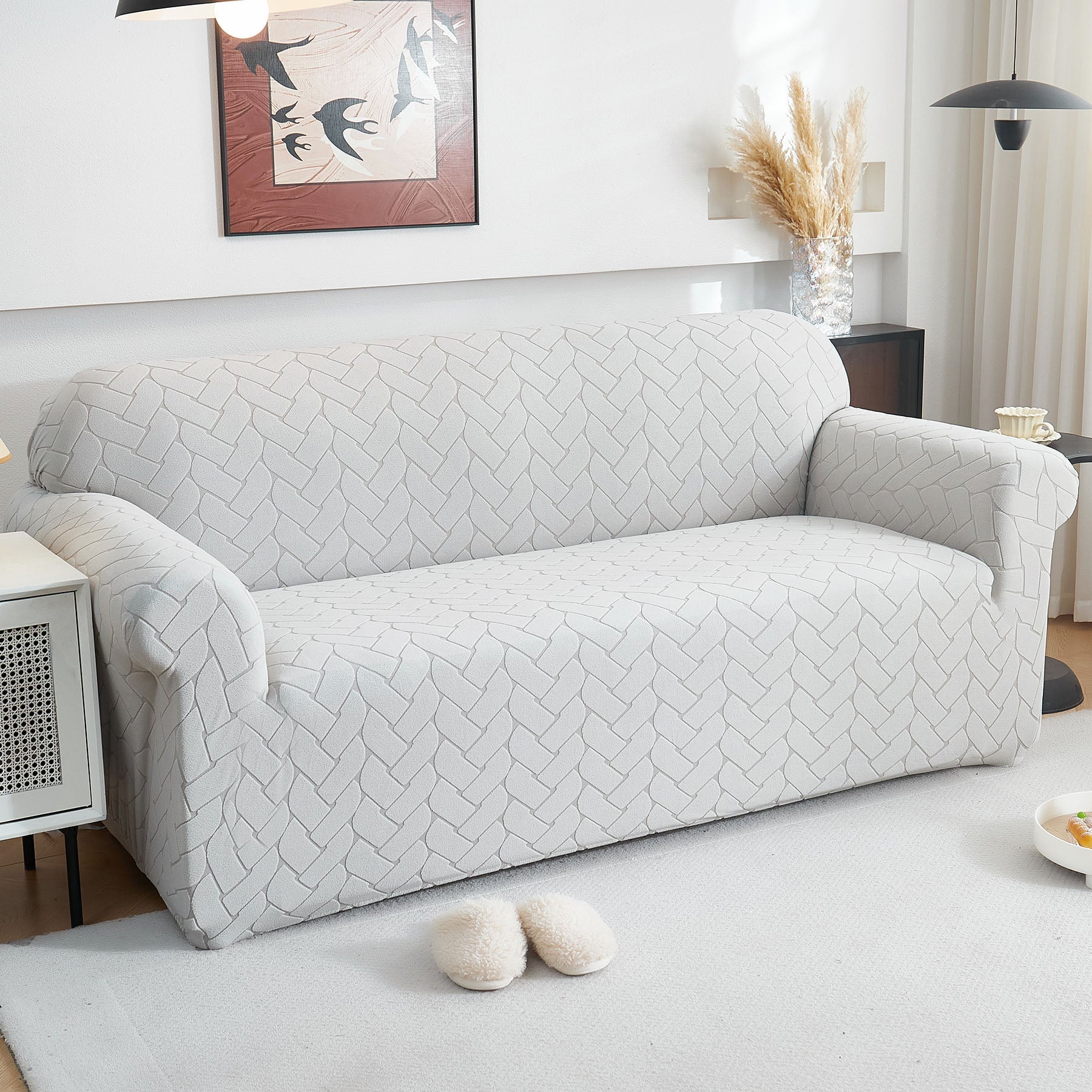 3D Jacquard Couch Slipcover, Washable Non Slip Soft Couch Sofa Cover for Kids, Pets