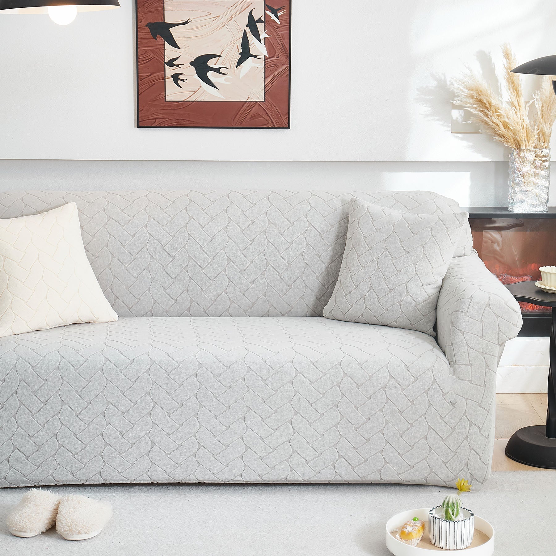 3D Jacquard Couch Slipcover, Washable Non Slip Soft Couch Sofa Cover for Kids, Pets