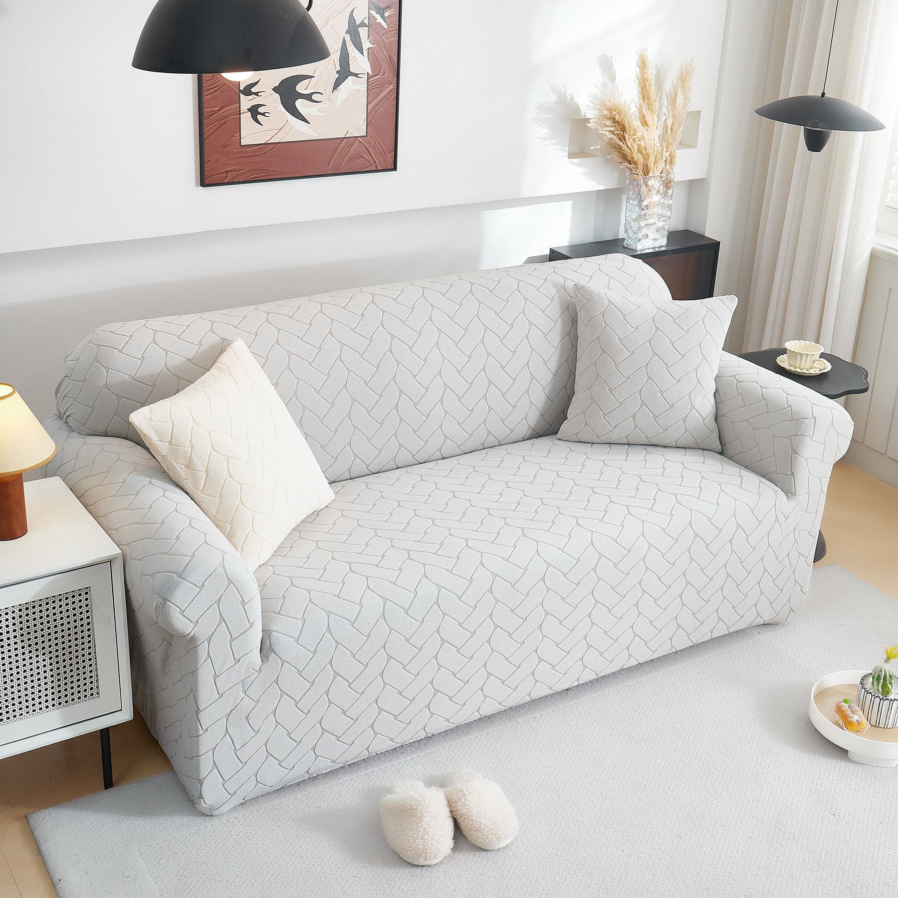 3D Jacquard Couch Slipcover, Washable Non Slip Soft Couch Sofa Cover for Kids, Pets